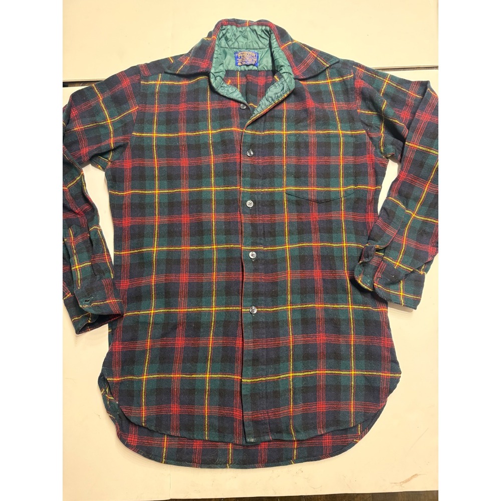 Vintage Pendleton Wool Plaid Flannel Shirt Mens S Green Blue Red Made in USA
